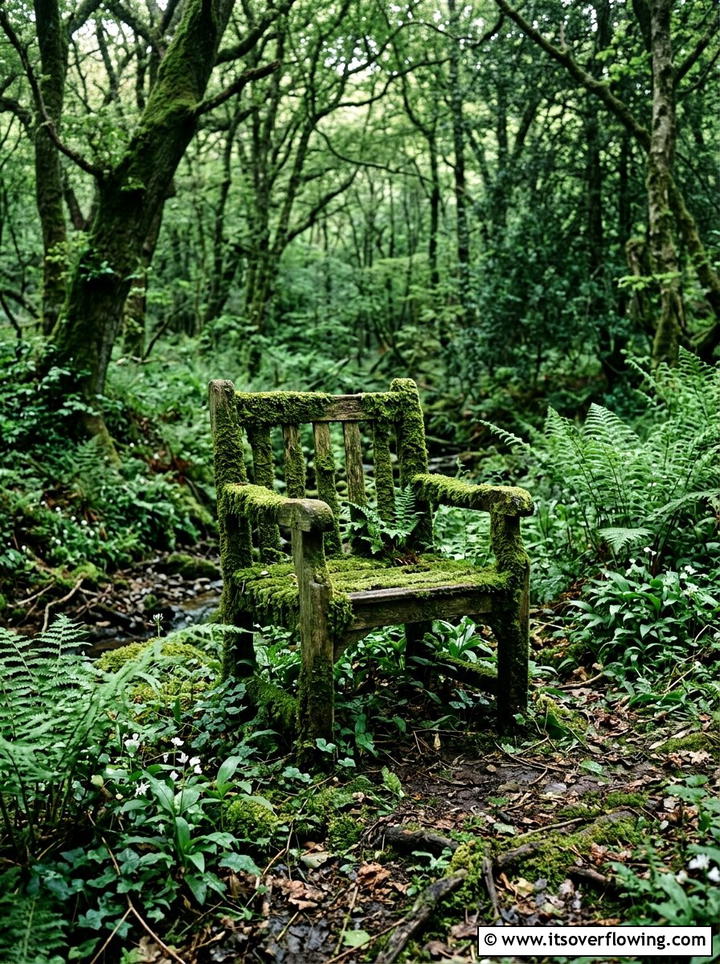 Moss covered garden chair - 25 upcycled garden ideas with old chairs