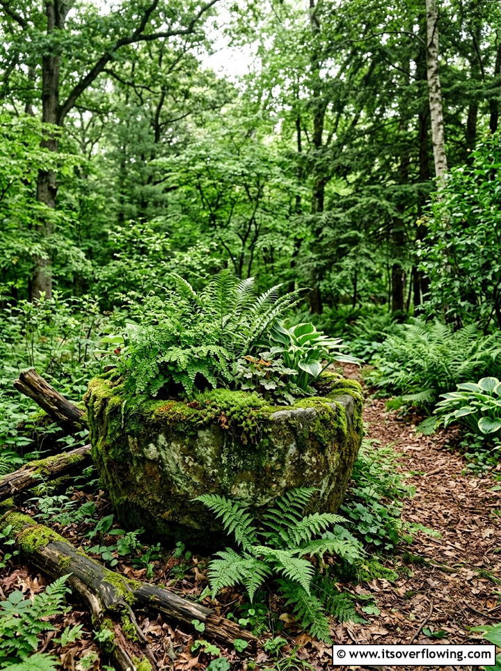 Moss covered planter - 25 garden ideas with hypertufa planters
