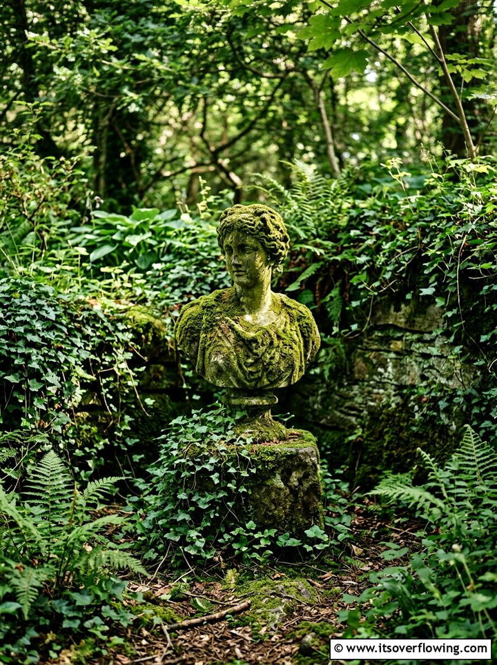Moss covered stone statue - 25 garden ideas with moss art