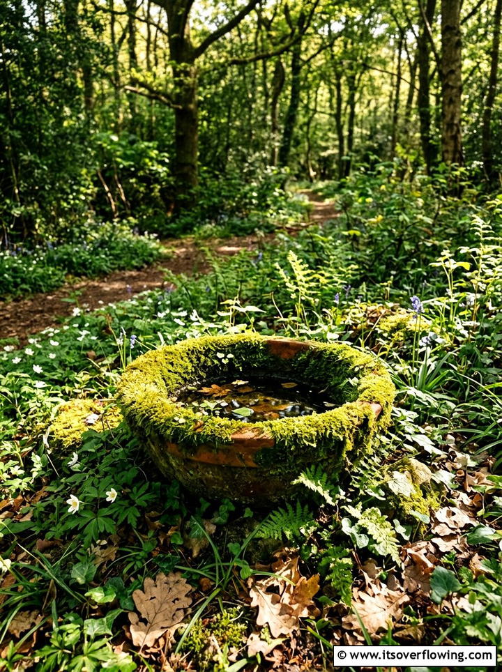 Moss covered water bowl - 25 garden decor ideas with water bowls