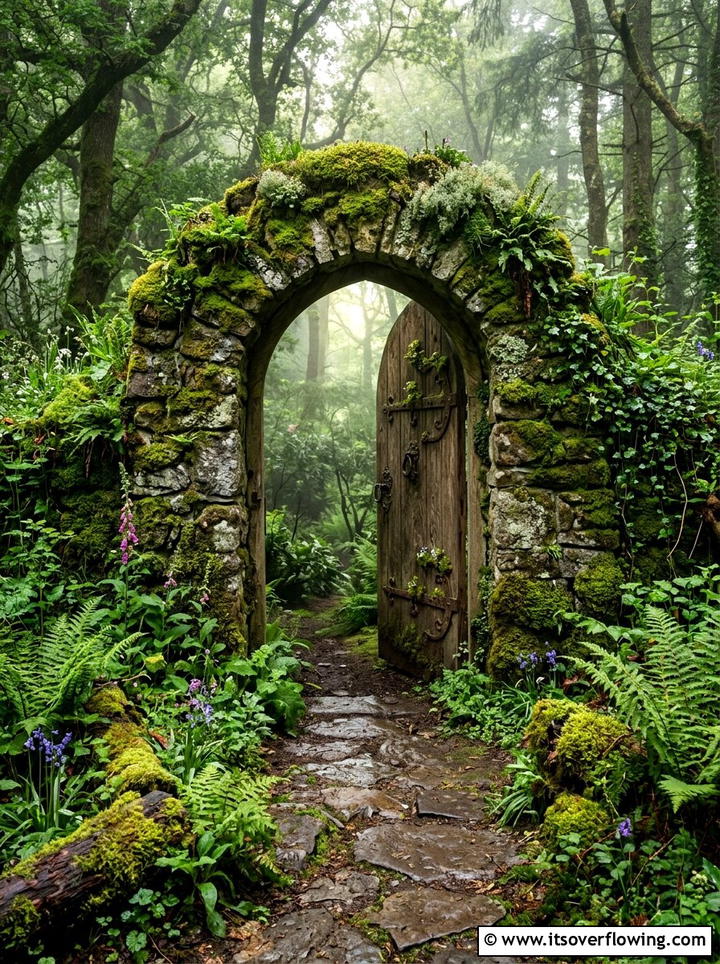 Moss enchanted garden door - 25 front porch ideas with door garland