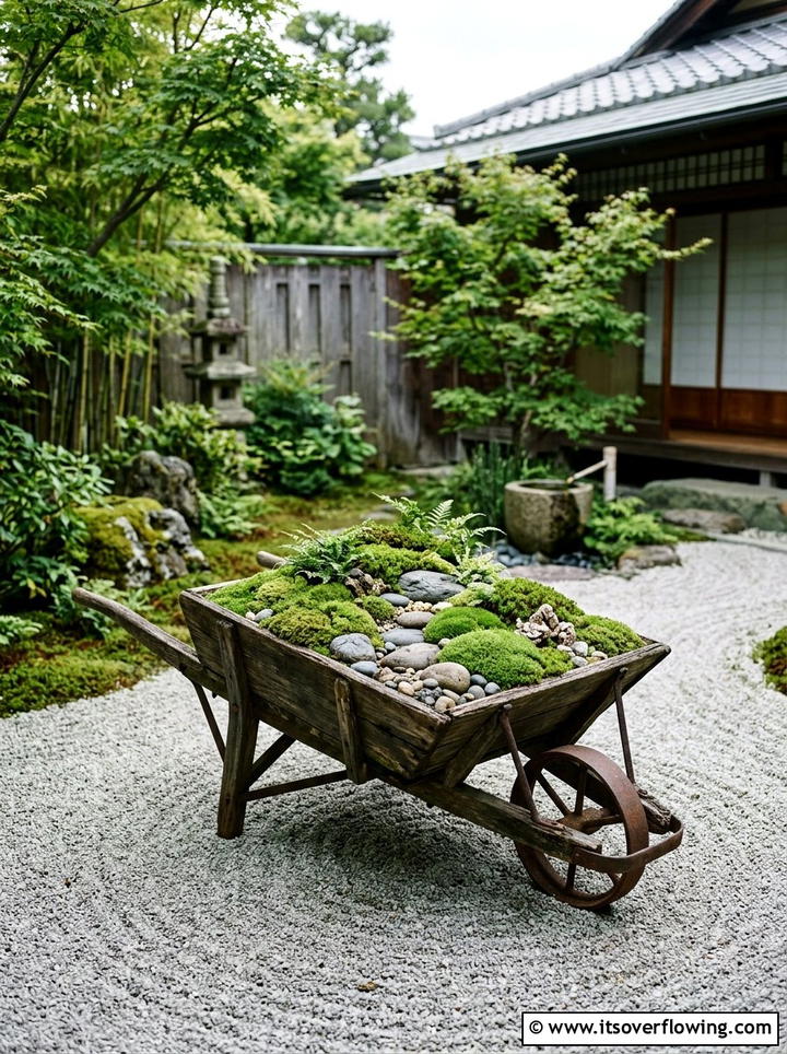 Moss garden wheelbarrow - 25 upcycled garden ideas with old wheelbarrows