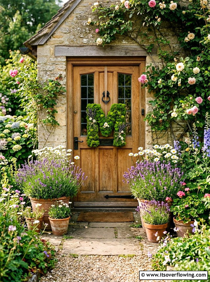 Moss initial door wreath - 25 front porch ideas with monogram decor