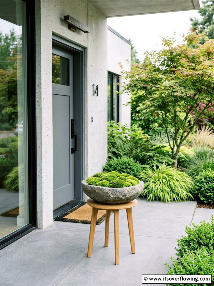 Moss planter bowl - 25 front porch decor ideas with year round greenery