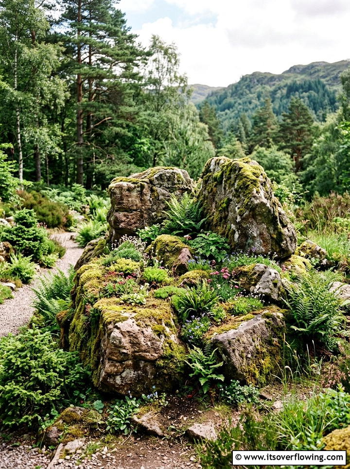 Moss rockery display - 25 garden ideas with moss art