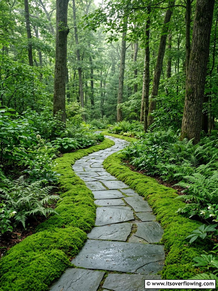 Moss walkway border - 25 garden ideas with moss art