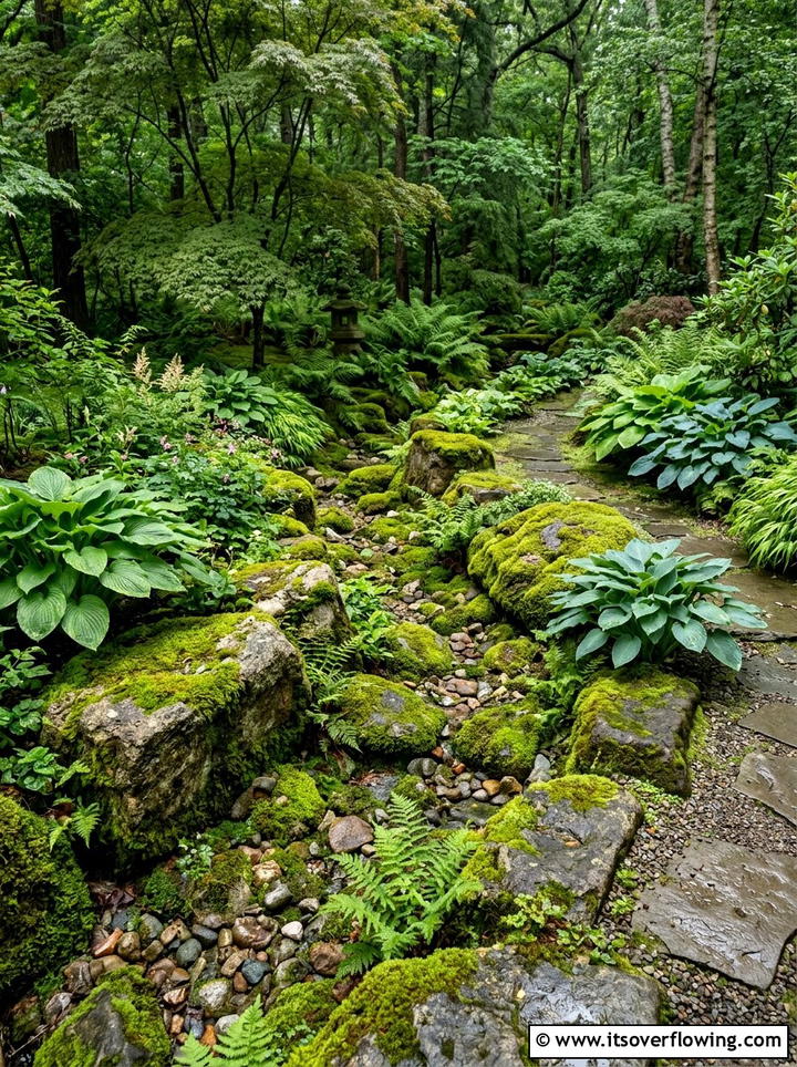 Mossy Rock Dry Stream - 25 creative garden ideas with dry creek beds