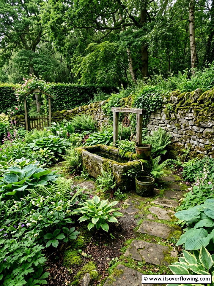 Mossy Stone Water Well - 25 creative garden ideas with water bowls