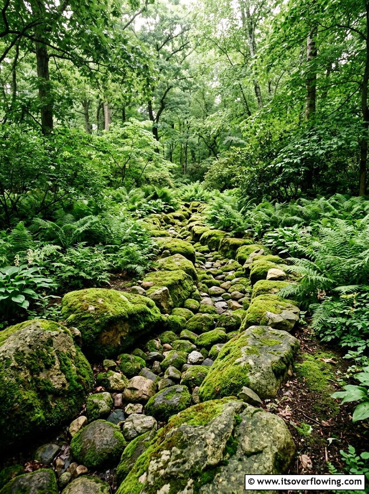 Mossy rock dry stream - 25 garden design ideas with dry creek beds