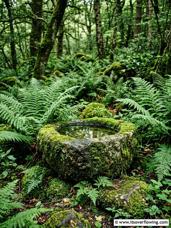 Mossy stone water bowl - 25 backyard decorating ideas with water bowls