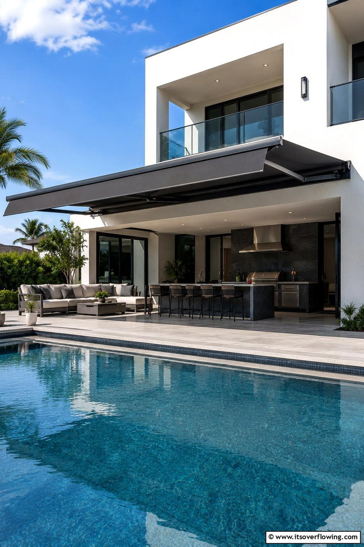 Motorized Awnings for Smart Pool Shading - 30 Pool Shade Ideas for a Cool and Relaxing Oasis