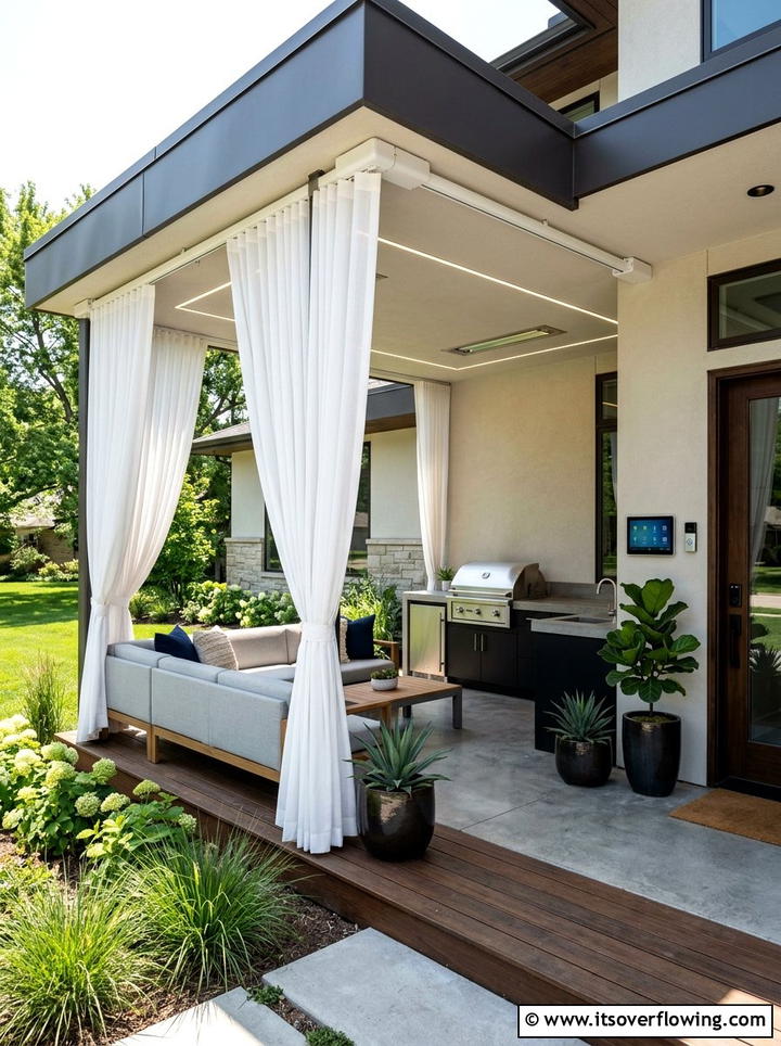 Motorized Outdoor Curtains - 25 front porch ideas with outdoor curtains