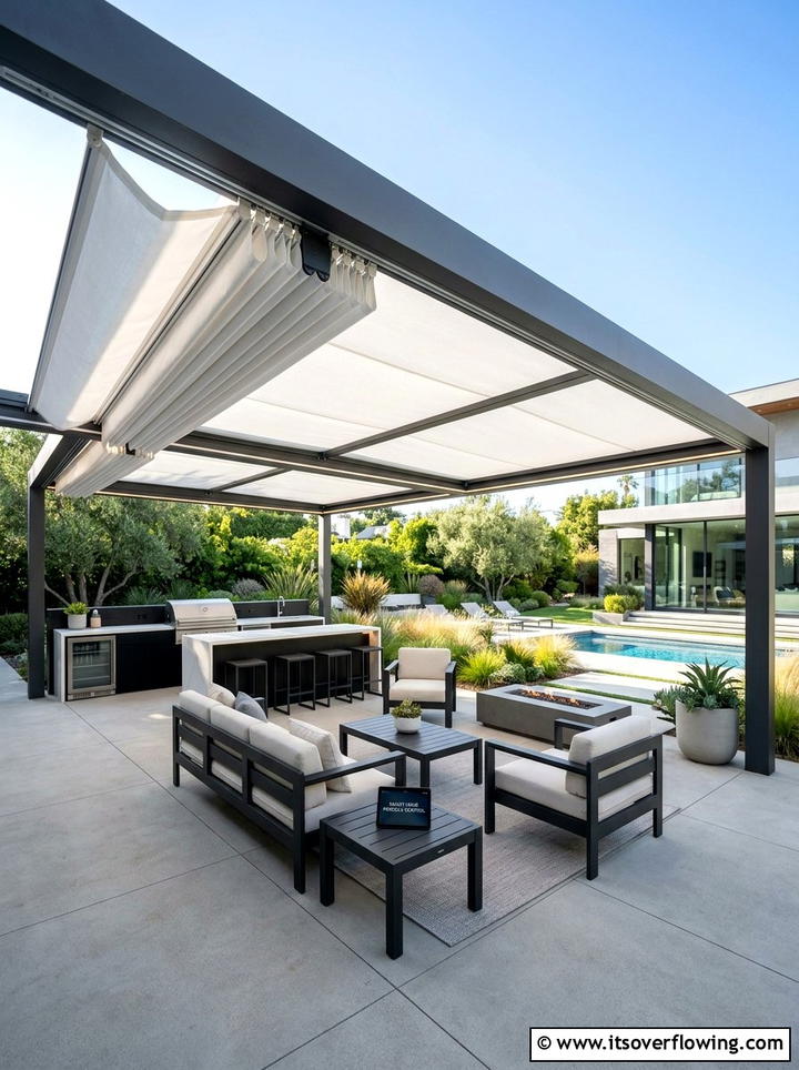 Motorized pergola shades - 25 backyard ideas with pergola curtains