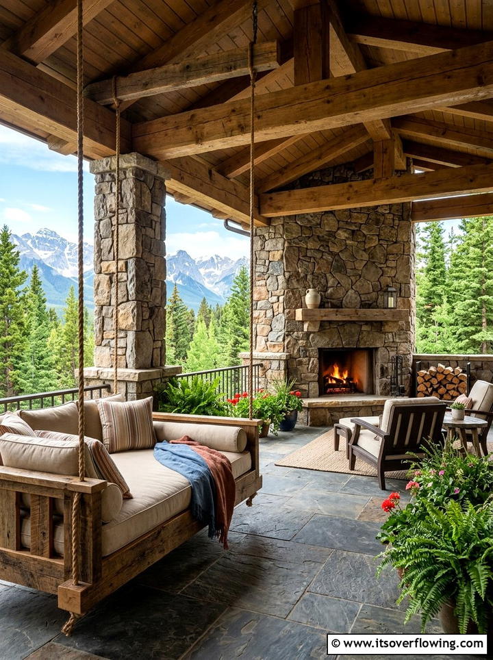 Mountain View Stone Porch - 25 front porch ideas with porch bed swing