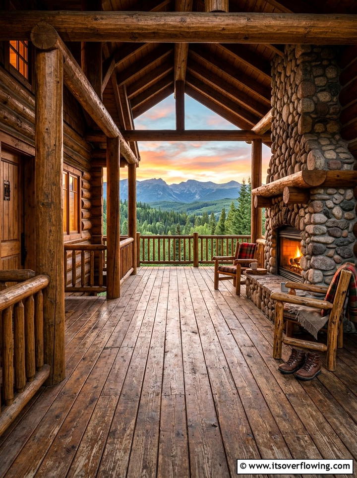 Mountain cabin porch timber floor - 25 front porch ideas with wood floor