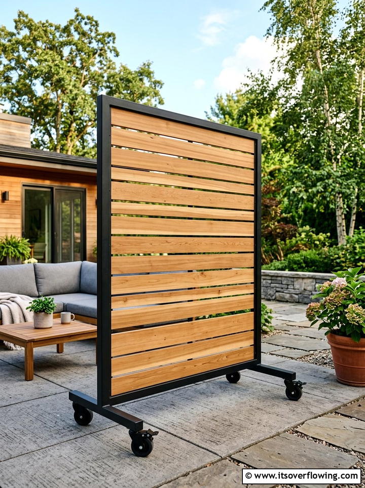 Moveable privacy screen on wheels - 25 small garden ideas with privacy screens