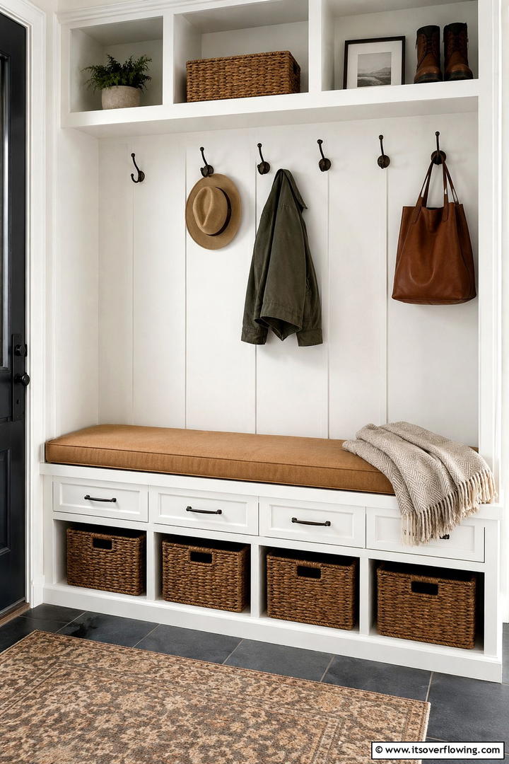 Mudroom Bench Cushion - 50 Minimalist Fall Decor Ideas to Upgrade Spaces Now