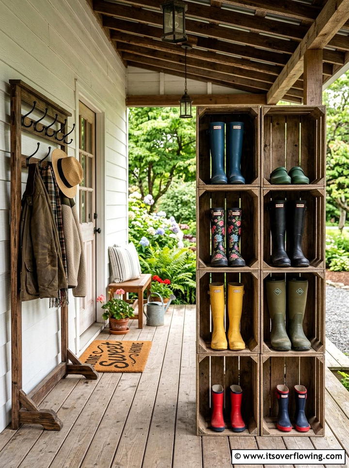 Mudroom Crate Cubby - 25 upcycled garden ideas with old crates