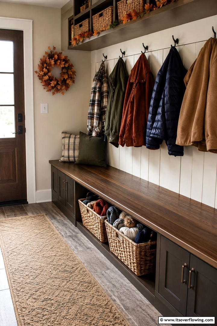 Mudroom Functional Fall Organization - 50 Fall Decor Ideas for A Cozy Seasonal Refresh at Home