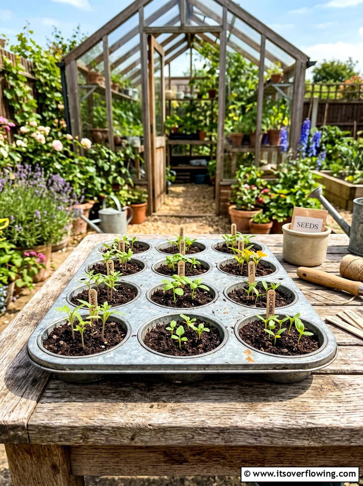 Muffin Tin Seed Starter - 25 recycled garden ideas with old kitchenware