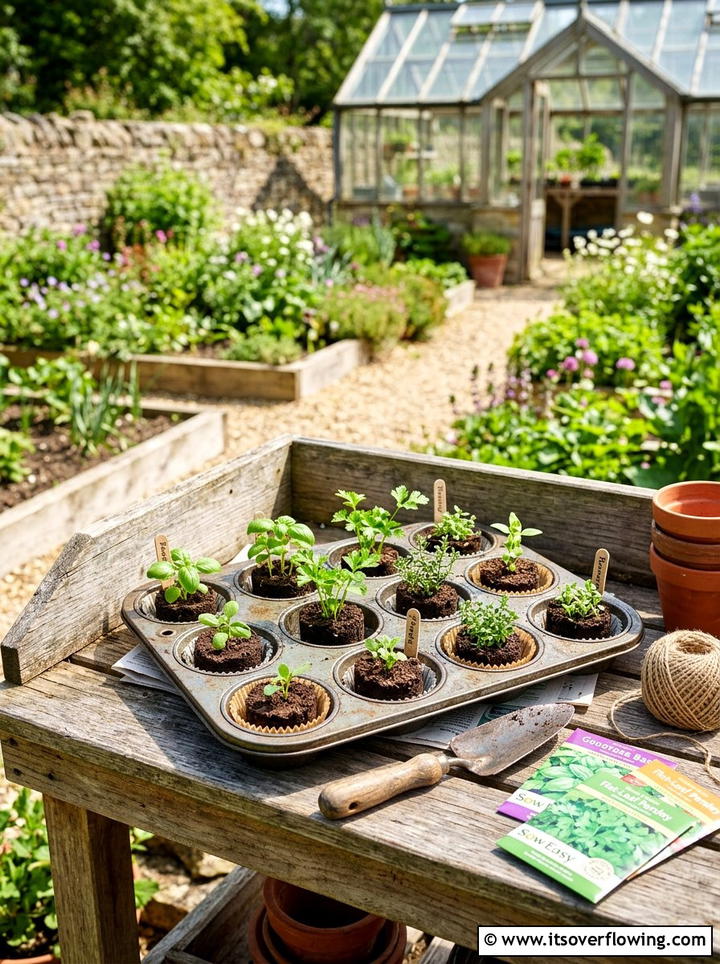 Muffin Tin Seed Tray - 25 recycled garden ideas with seed starting trays