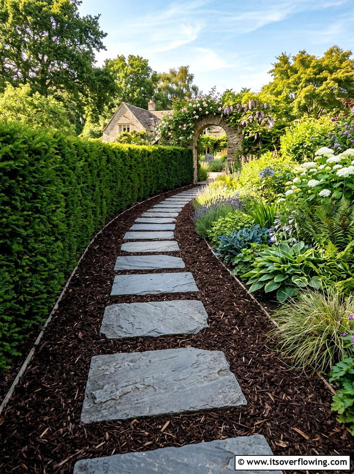 Mulch And Stepping Stone Walkway - 25 cheap garden ideas with mulch
