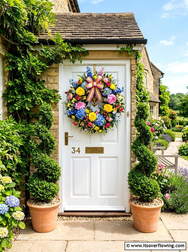 Multi Color Wreath - 25 front porch decor ideas with bright colors