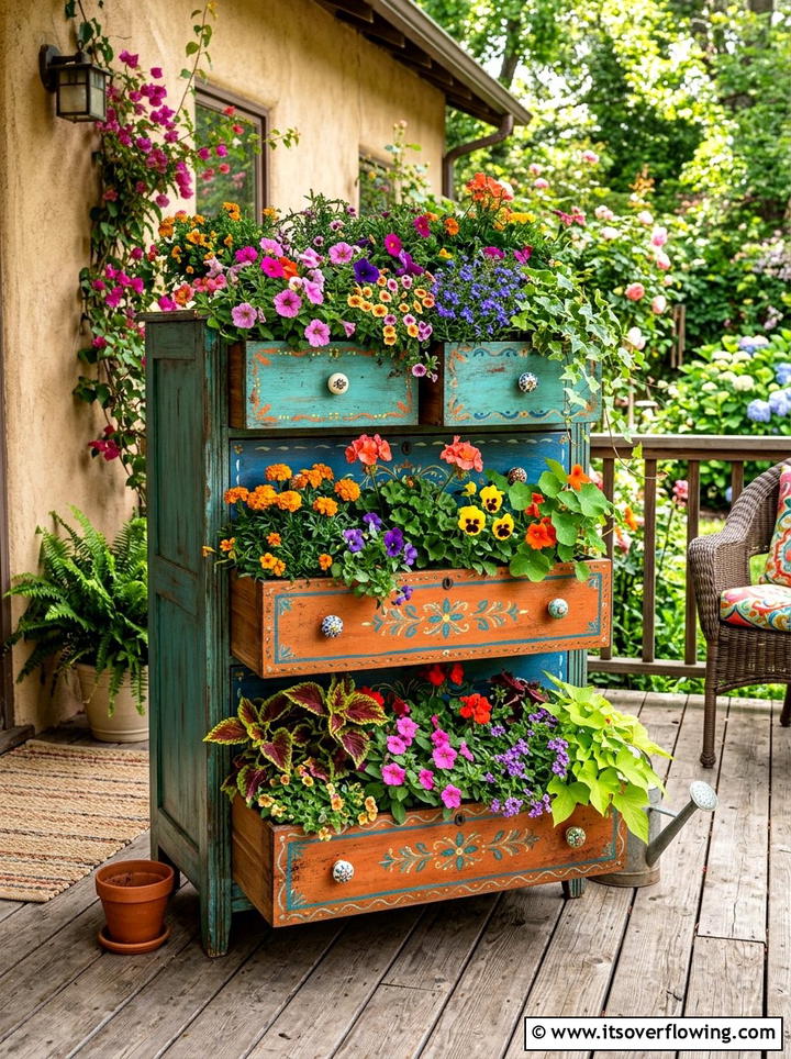 Multi Drawer Dresser - 25 upcycled garden ideas for porches