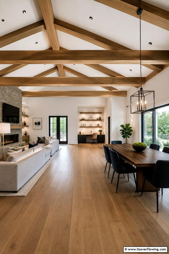 Multi Functional Open Living - 30 Vaulted Ceiling Ideas with Beams for Dramatic Room Designs