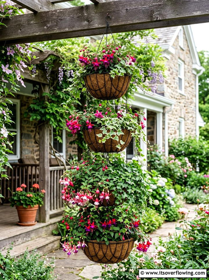 Multi Level Hanging Baskets - 25 garden decor ideas with container groupings