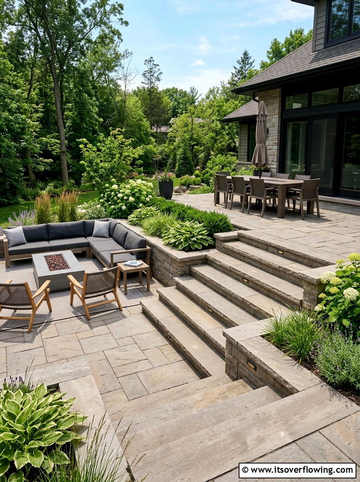 Multi Level Patio Transition - 25 backyard ideas with steps