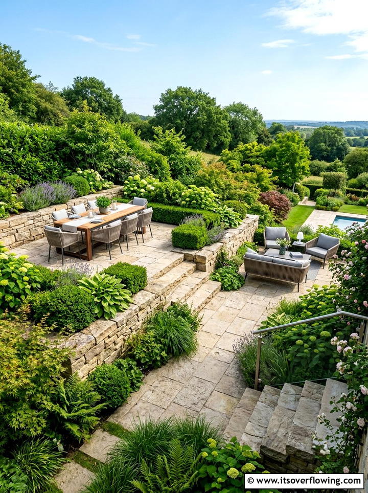 Multi Level Stone Terrace - 25 creative garden ideas for large yards