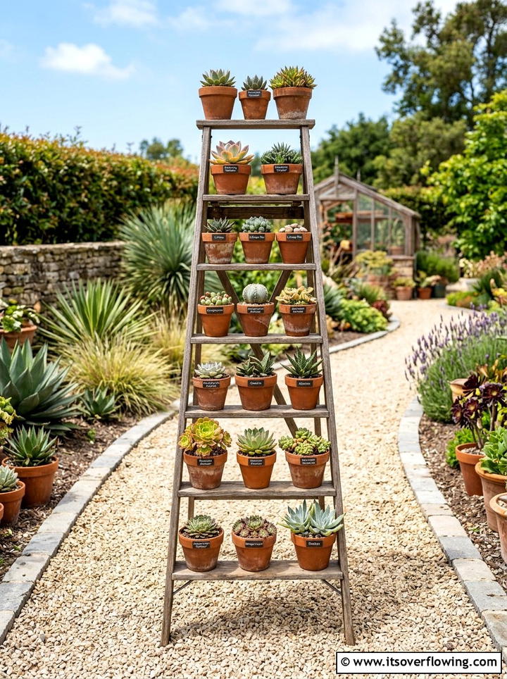 Multi Level Succulent Ladder - 25 backyard ideas with old ladder planter