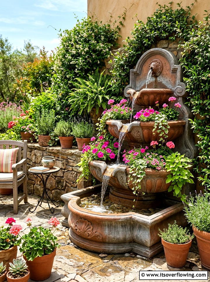 Multi Tier Planter Fountain - 25 backyard decorating ideas with mini fountains