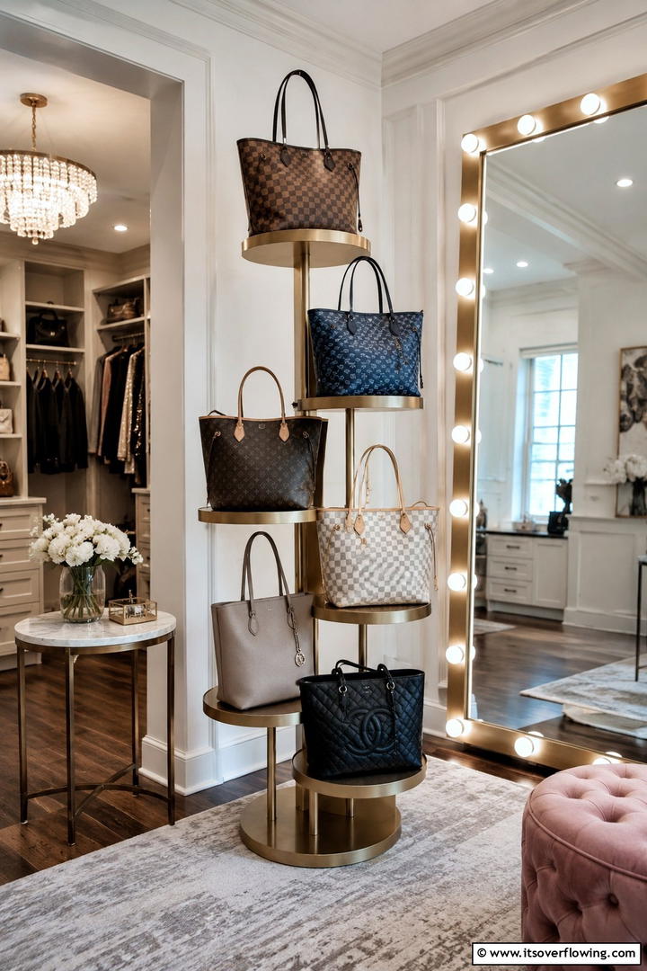 Multi Tiered Purse Stand - 30 Practical Purse Storage Ideas to Organize Handbags