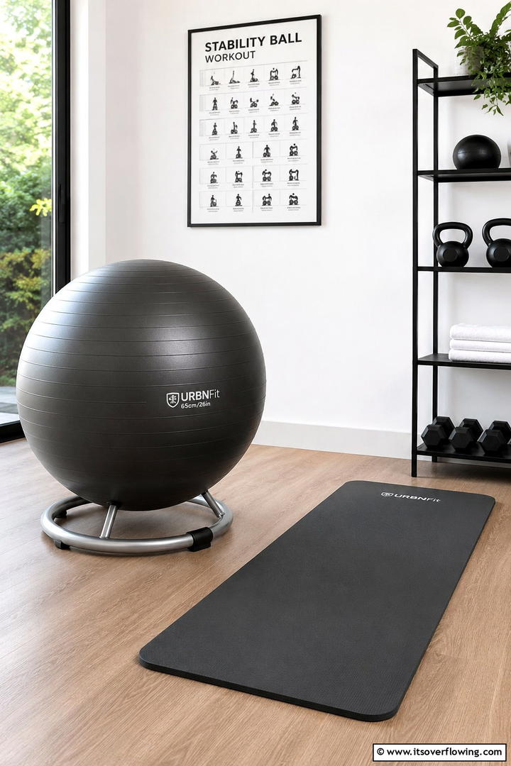 Multi Use Stability Ball Station - 30 Small Home Gym Ideas for Compact Fitness Spaces
