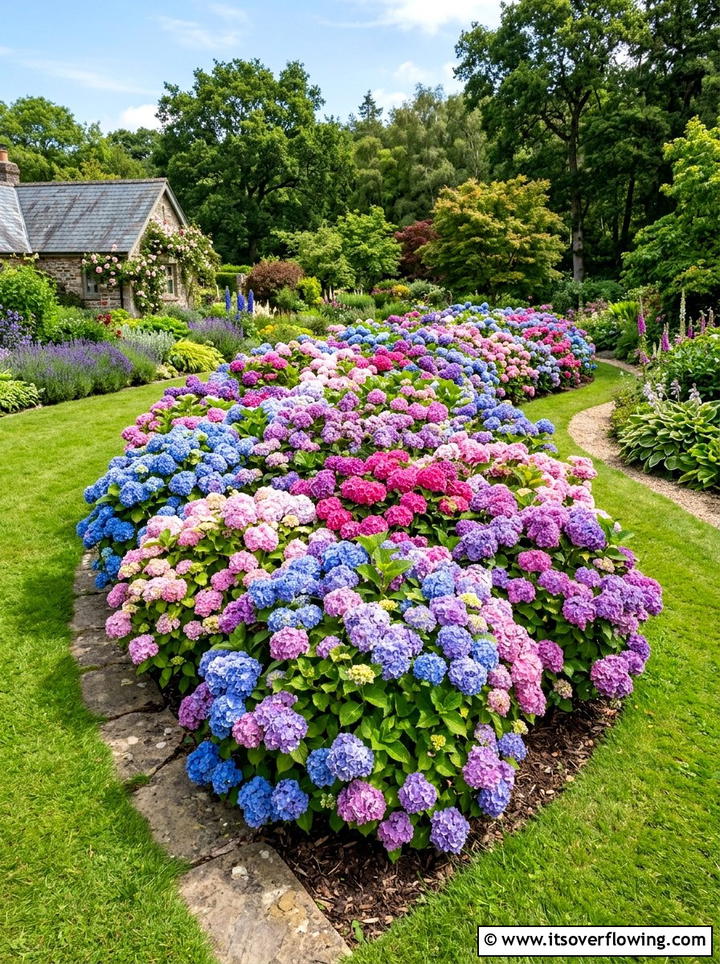 Multi colored hydrangea bed - 25 garden ideas with hydrangeas