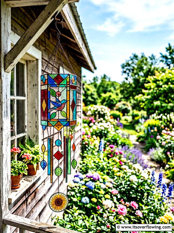 Multi colored wind chime - 25 garden decor ideas with colorful accents