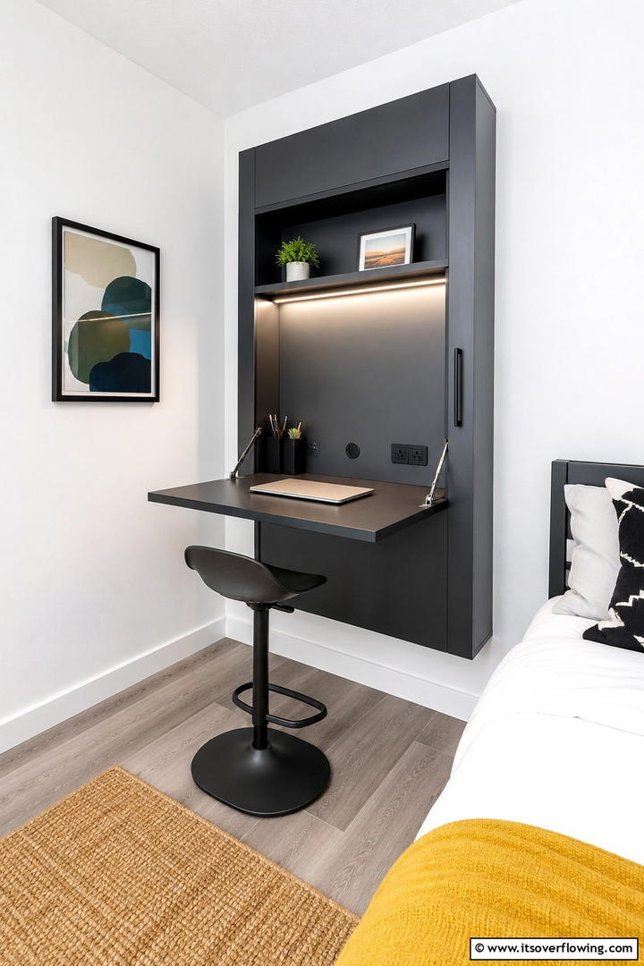 Multi functional Foldaway Desk - 30 Small Guest Room Ideas for Cozy, Welcoming Spaces