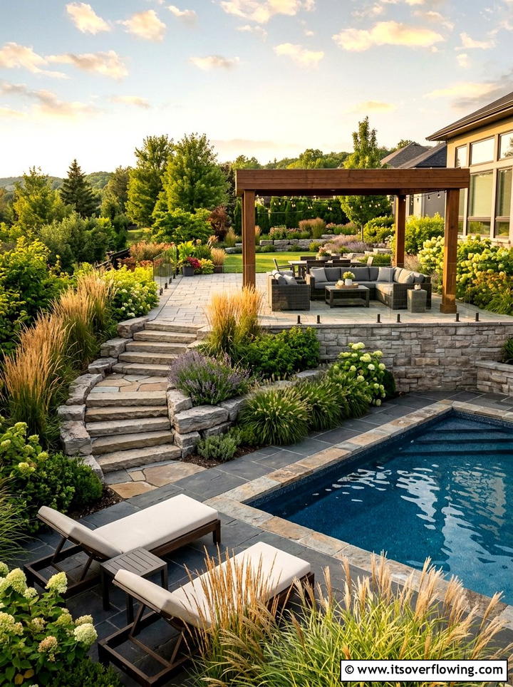 Multi level Backyard With Pool And Pergola - 25 backyard ideas with pool and pergola