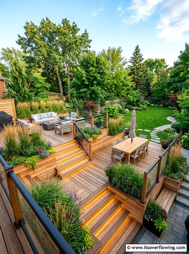 Multi level deck garden - 25 small garden ideas with low maintenance plants