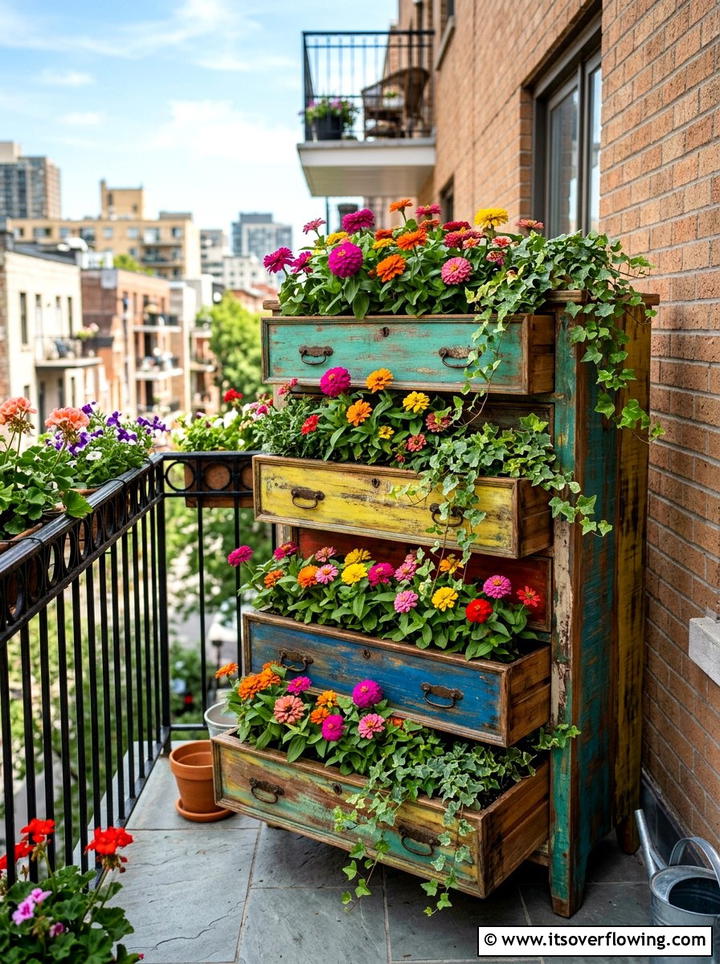 Multi level flower dresser - 25 upcycled garden ideas with old dressers