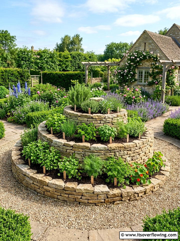 Multi level herb spiral - 25 garden ideas with herb spirals