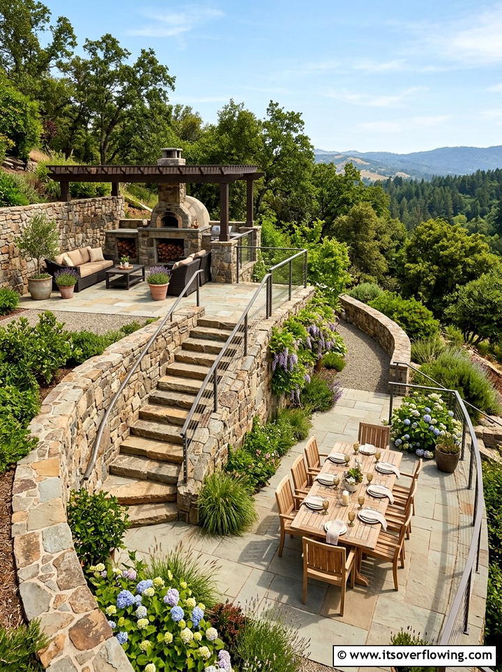 Multi level patio - 25 backyard ideas with pizza oven