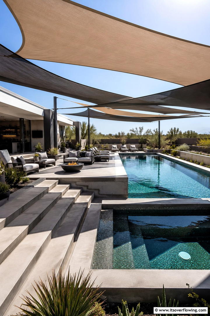 Multi tiered Designs for Layered Protection - 30 Pool Shade Ideas for a Cool and Relaxing Oasis