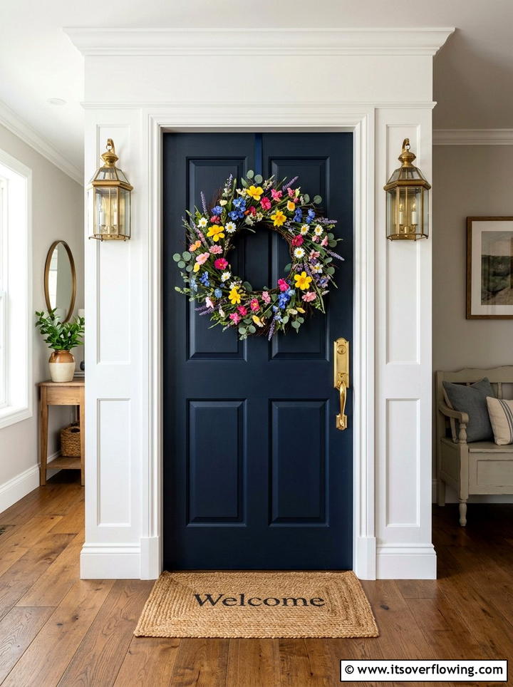 Multicolor wreath - 25 front porch ideas with pops of color
