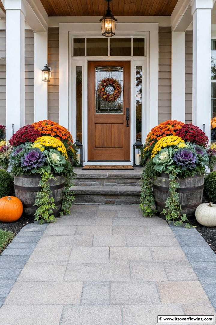 Mum Planter Doorway Arrangement - 50 Fall Front Door Decor Ideas Roundup- Curb Appeal