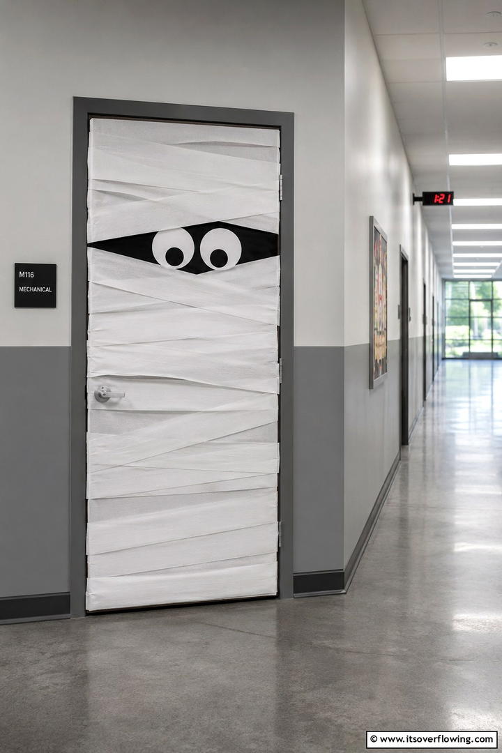 Mummy Wrapped Door - 50 Fall Door Decor Classroom Ideas for Cozy Entryways