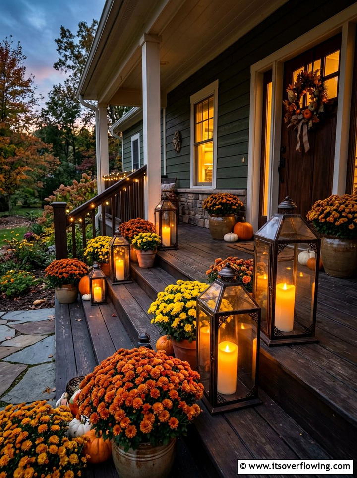 Mums and lanterns display - 25 front porch ideas with mums