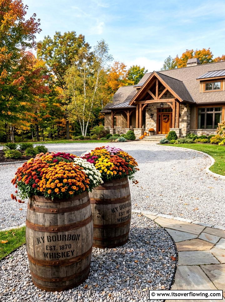 Mums in whiskey barrels - 25 front porch ideas with mums